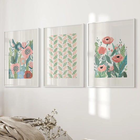Pink Poppies Botanical Floral Wall Art Print