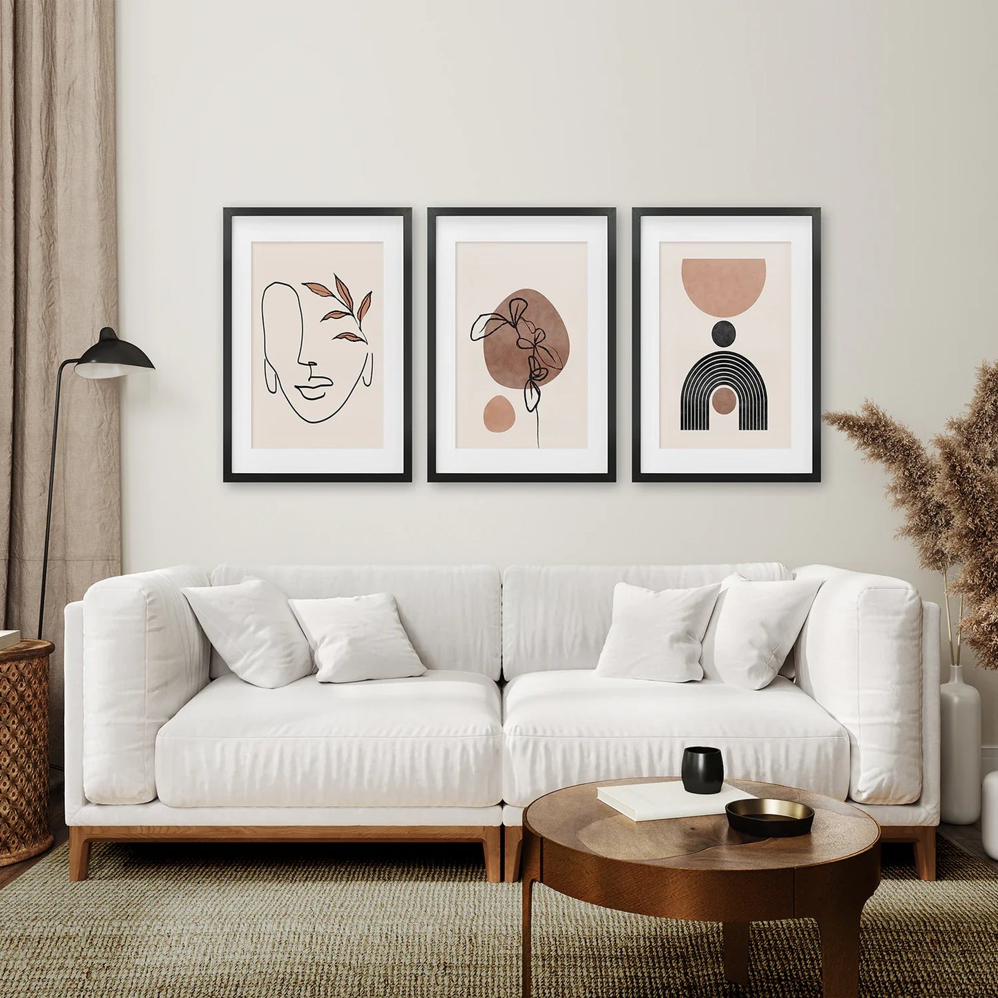 Boho Abstract Wall Art Set of 3, Earth Tone Triptych