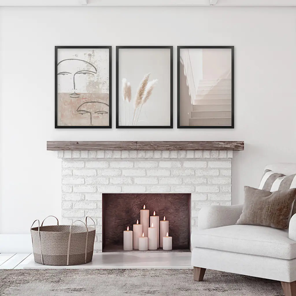 Boho Minimalist Wall Art Set of 3 Abstract Prints