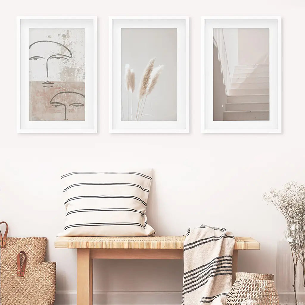 Boho Minimalist Wall Art Set of 3 Abstract Prints