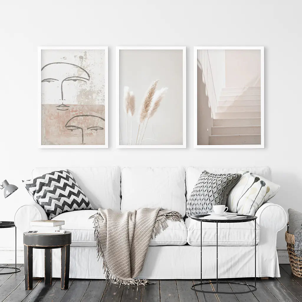 Boho Minimalist Wall Art Set of 3 Abstract Prints
