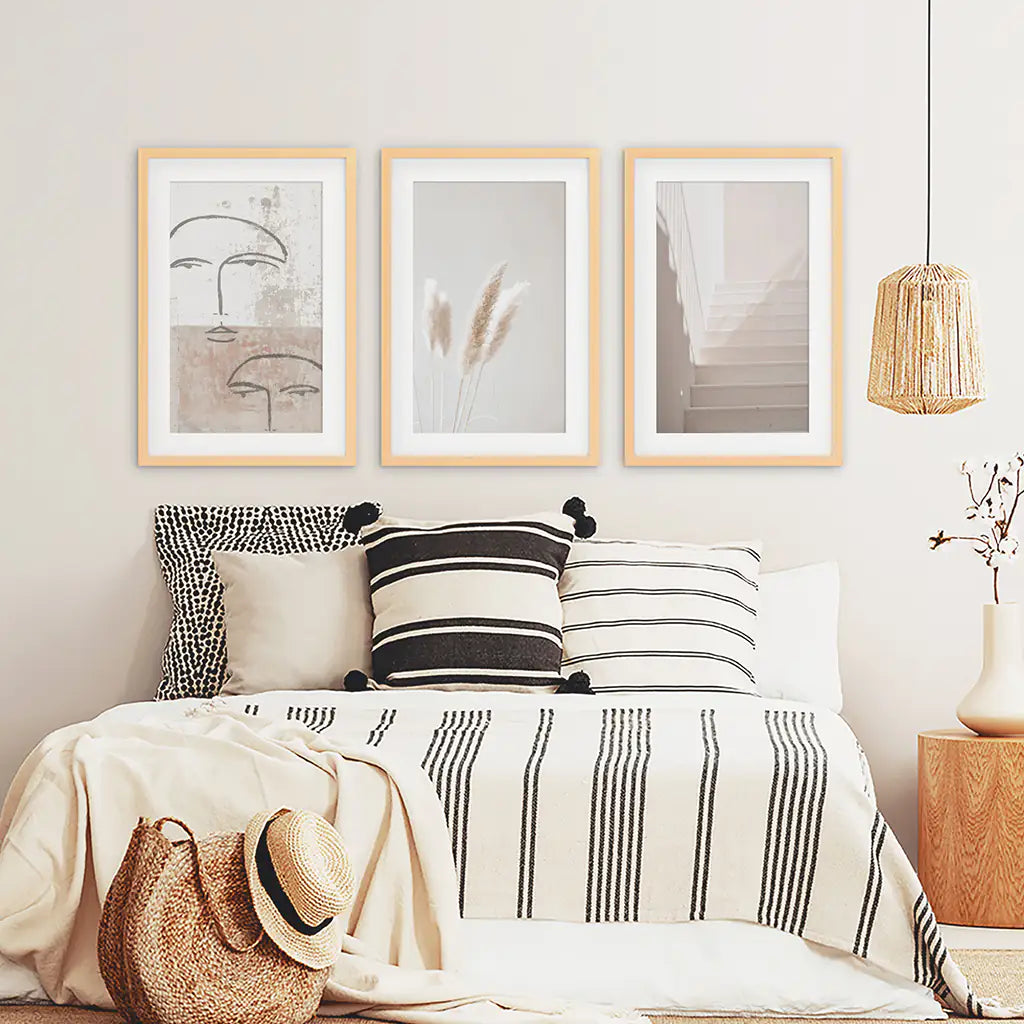 Boho Minimalist Wall Art Set of 3 Abstract Prints