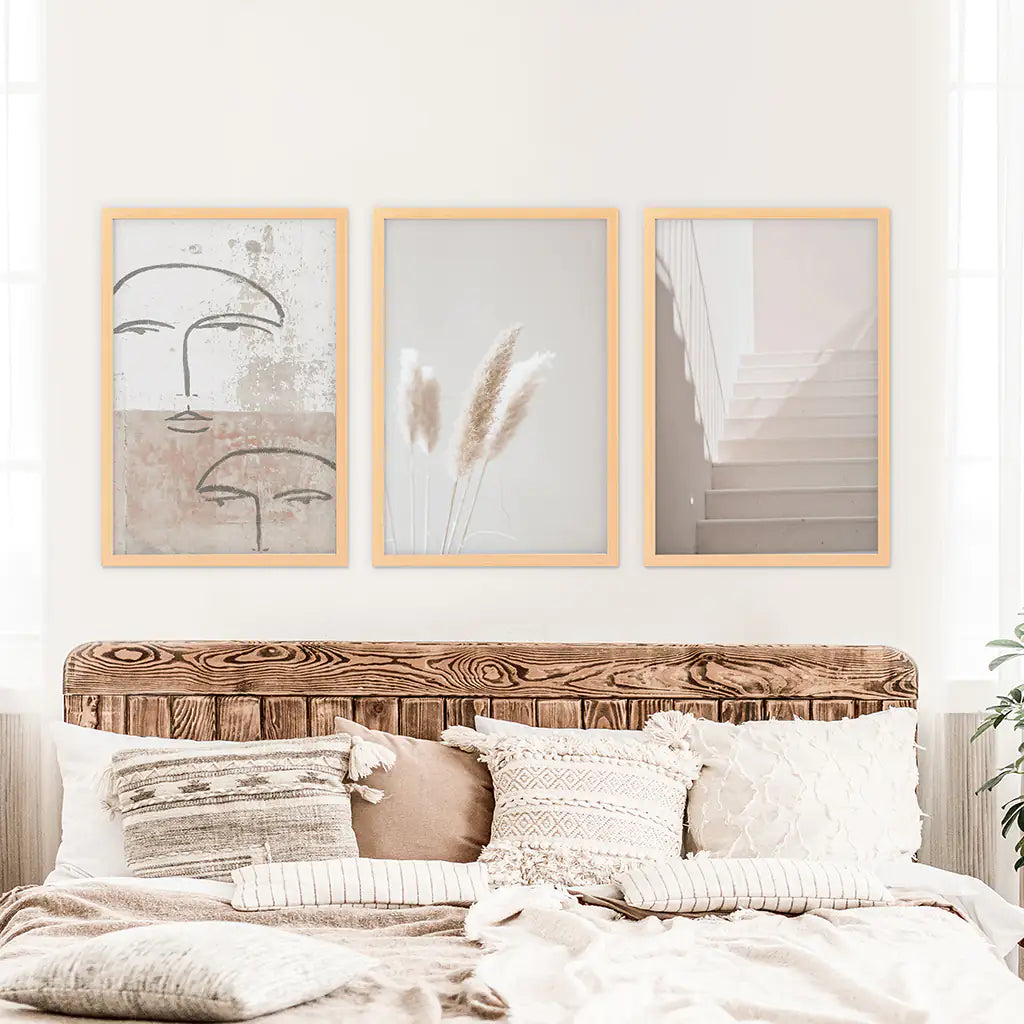 Boho Minimalist Wall Art Set of 3 Abstract Prints