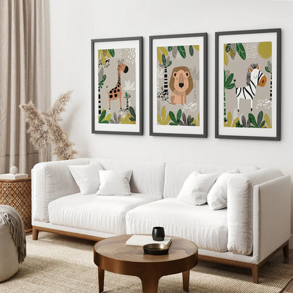 Safari Baby Animal Nursery Wall Art Set of 3