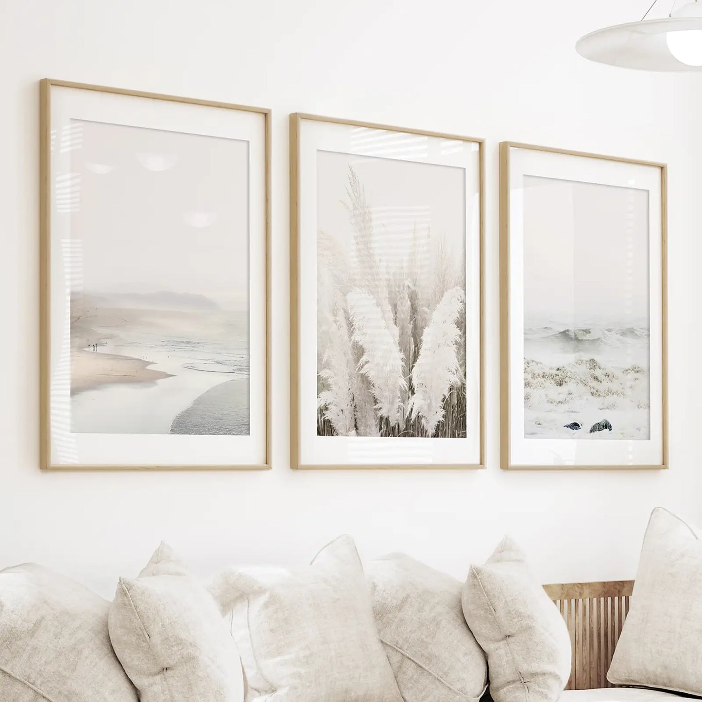 Beige Boho Beach Wall Art, Coastal 3 Piece Set
