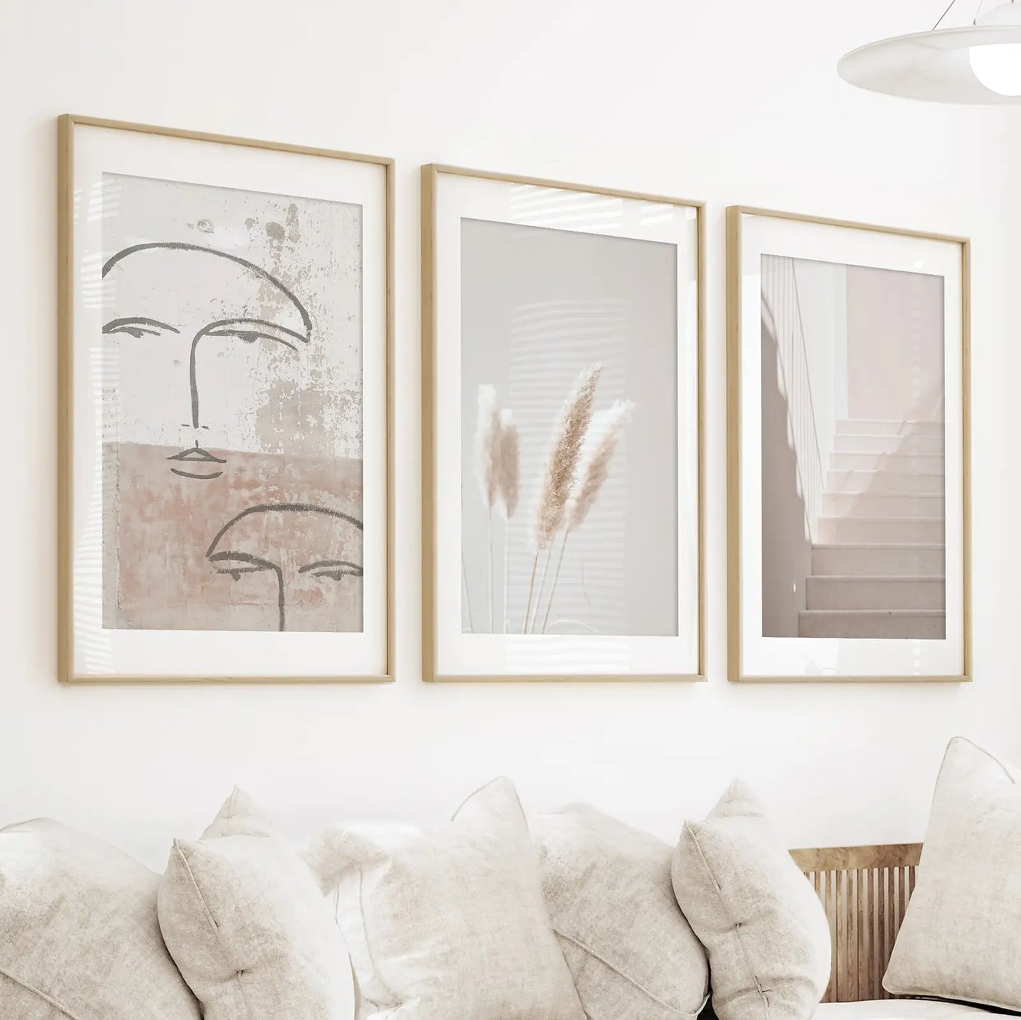 Boho Minimalist Wall Art Set of 3 Abstract Prints