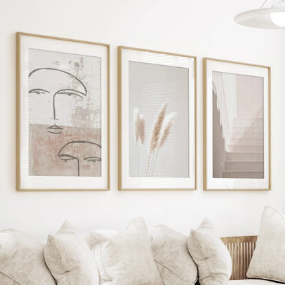 Boho Minimalist Wall Art Set of 3 Abstract Prints