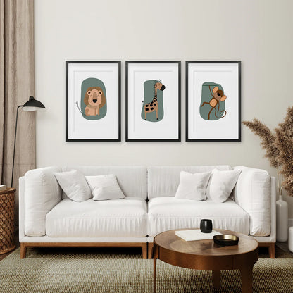 Cute Safari Baby Animals Nursery Wall Art Set of 3