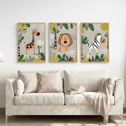 Safari Baby Animal Nursery Wall Art Set of 3