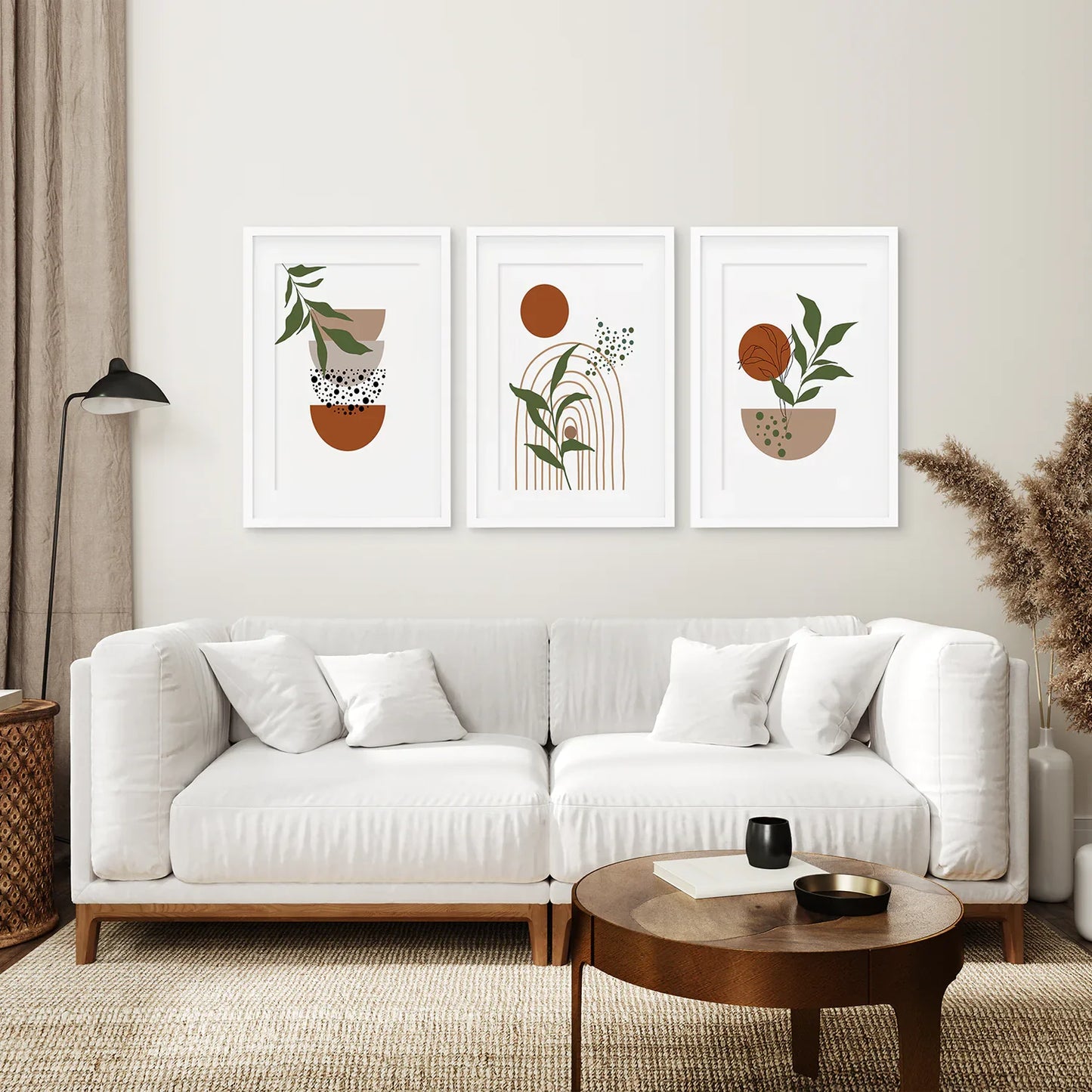 Abstract Green Leaves Wall Art Set of 3, Earth Tones