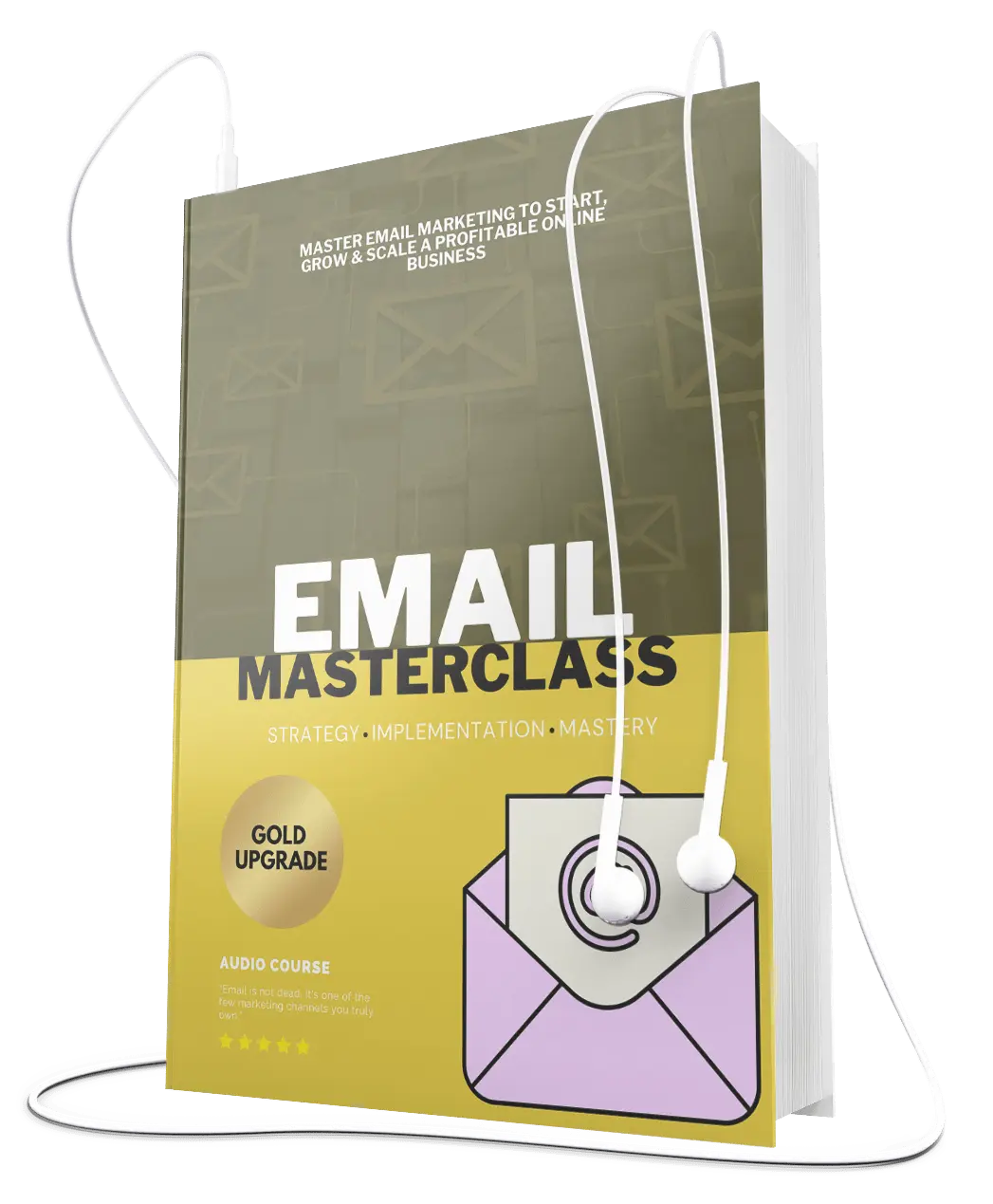 Book titled 'Email Masterclass' with a gold upgrade badge on a white background
