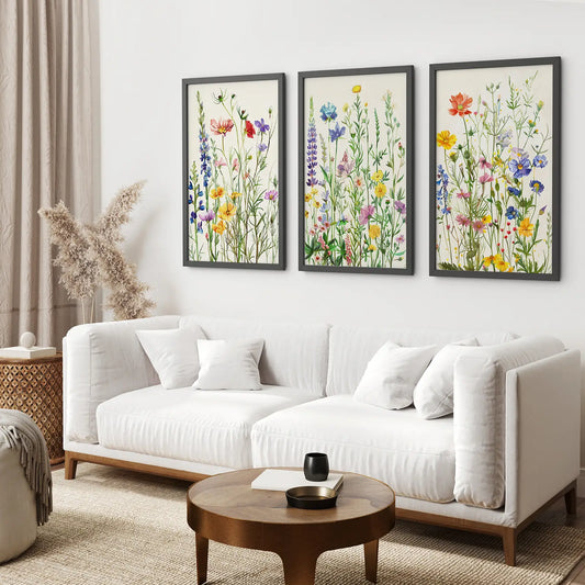 Wildflower Wall Art Set of 3 Watercolor Floral Prints