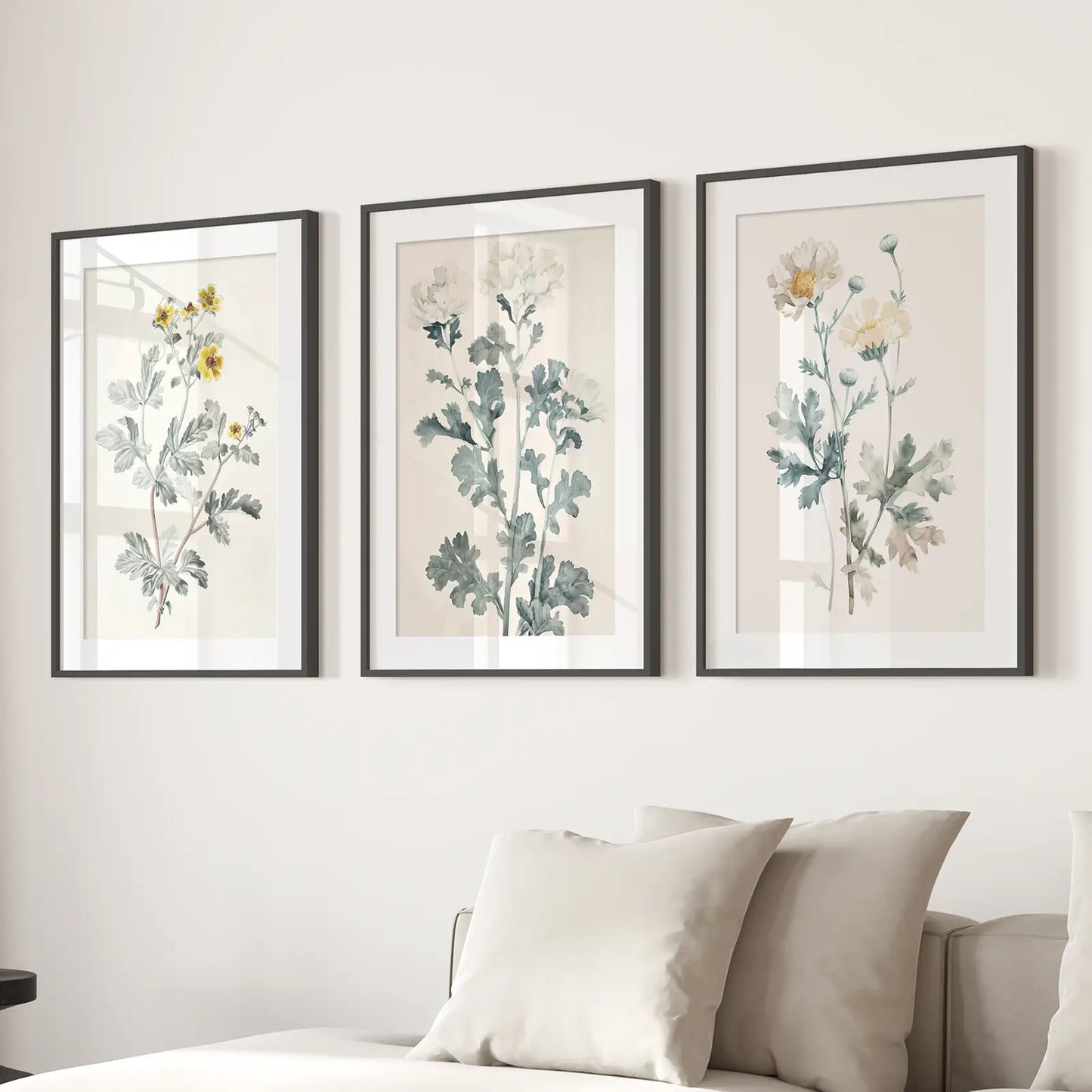 Meadow Flower Wall Art Set of 3 Watercolor Prints