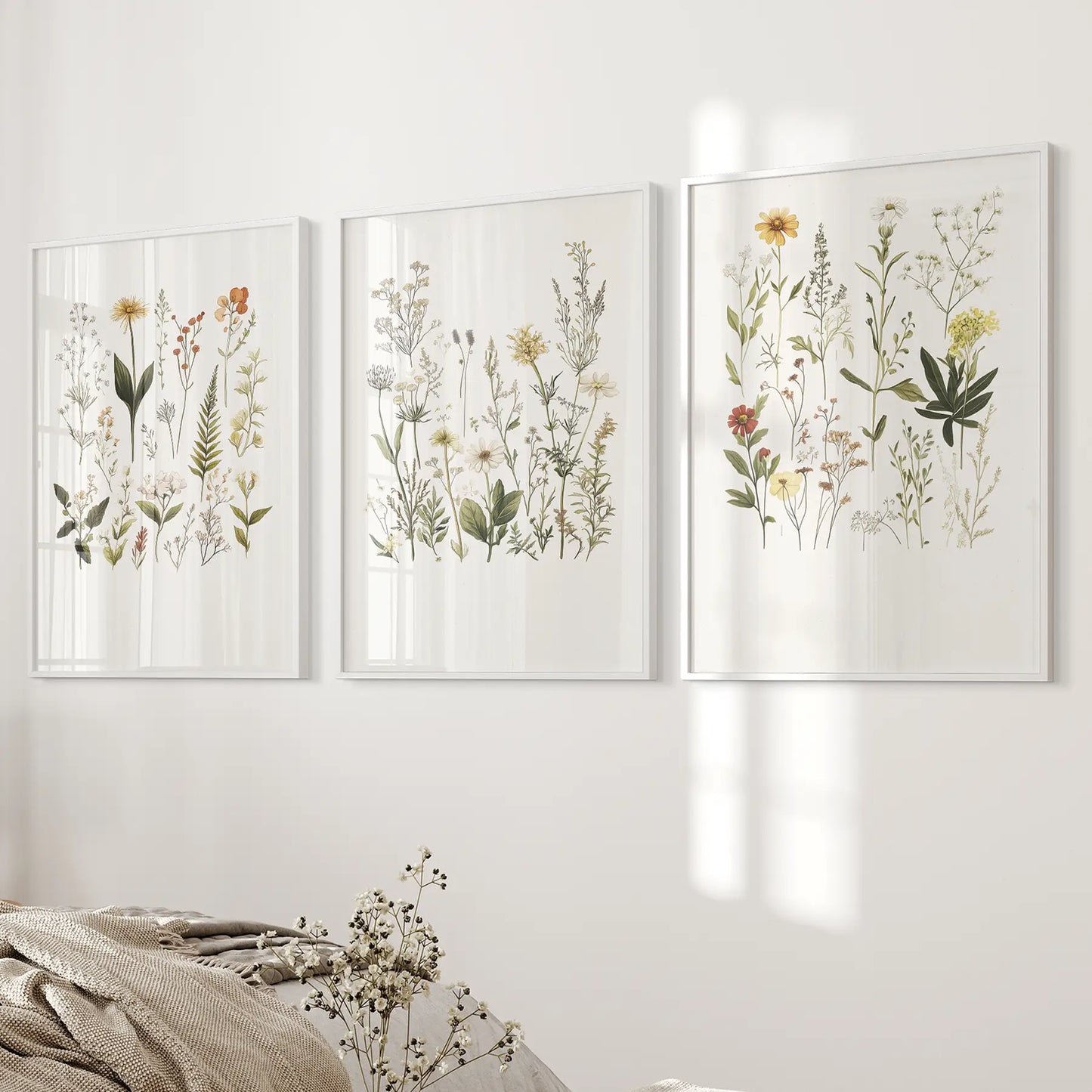 Colorful Wildflower Watercolor Wall Art Set of 3