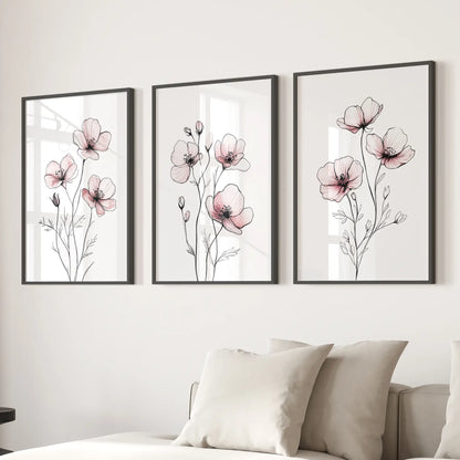 Floral Minimalist Wall Art Set of 3 (Unframed)