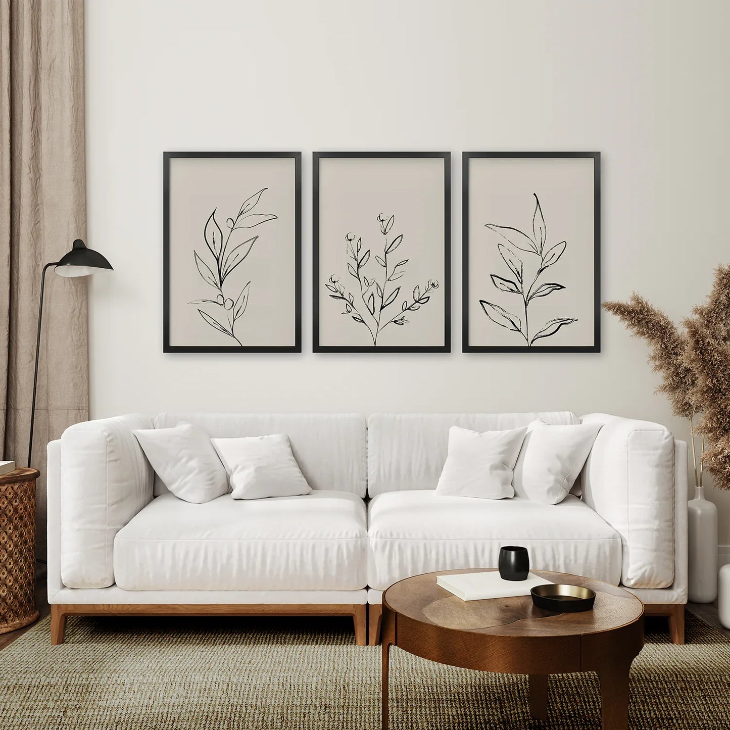 Botanical Line Art Wall Art Set of 3, One Line Leaf Prints