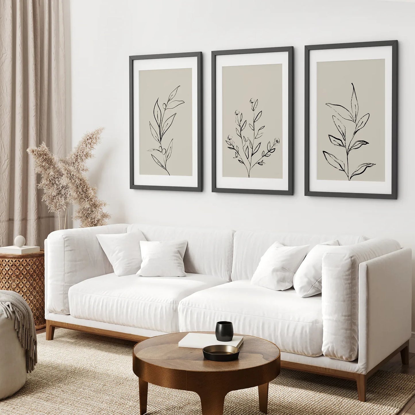 Botanical Line Art Wall Art Set of 3, One Line Leaf Prints