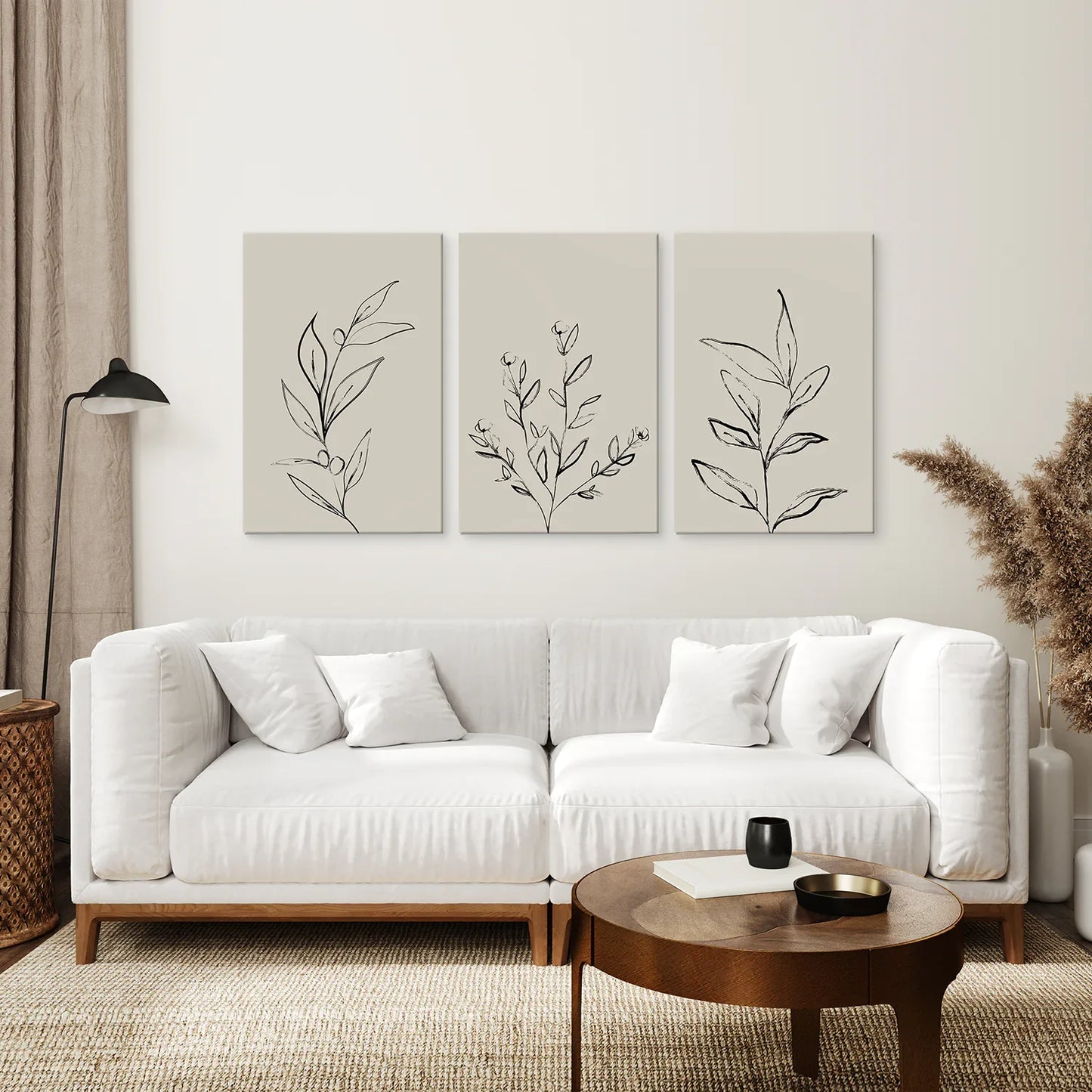 Botanical Line Art Wall Art Set of 3, One Line Leaf Prints