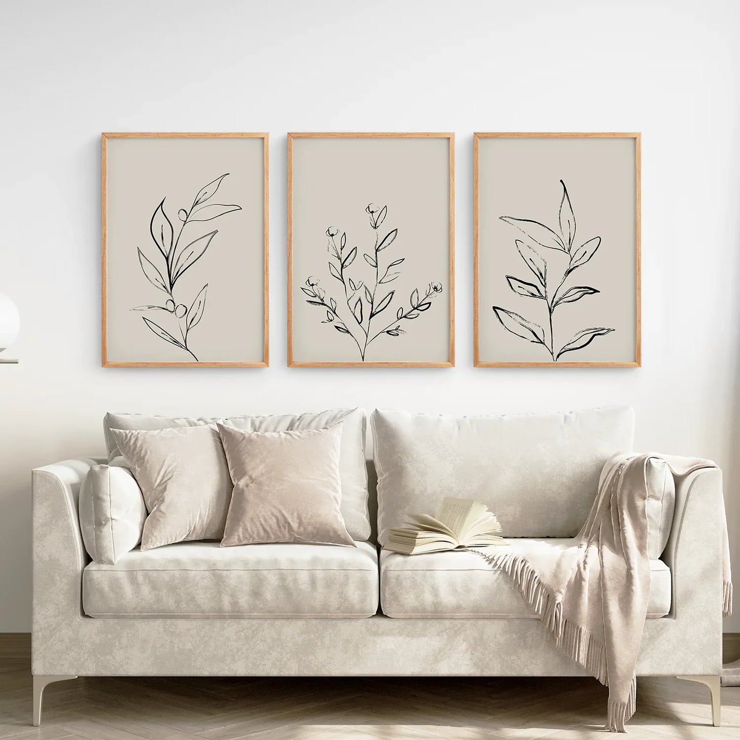 Botanical Line Art Wall Art Set of 3, One Line Leaf Prints