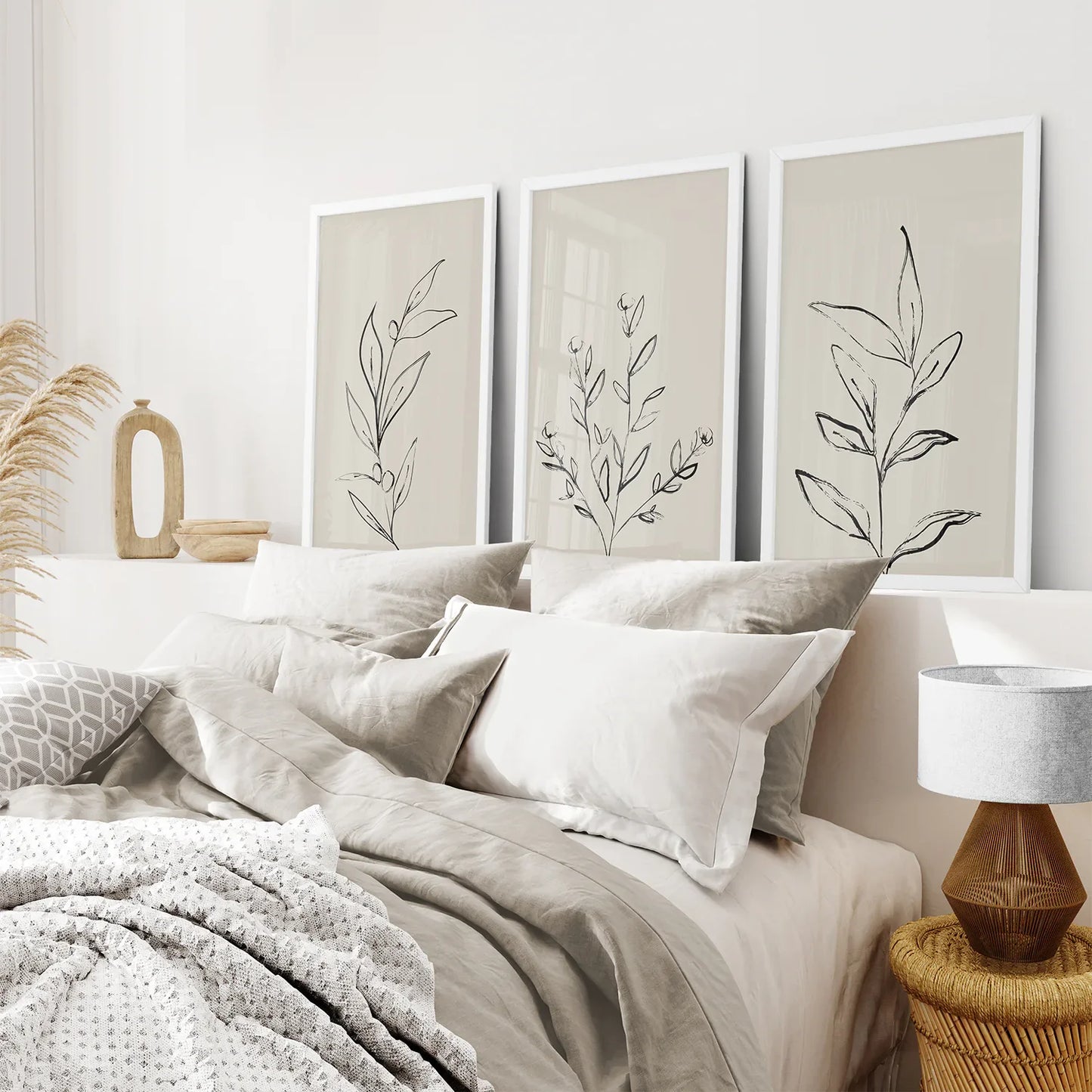 Botanical Line Art Wall Art Set of 3, One Line Leaf Prints