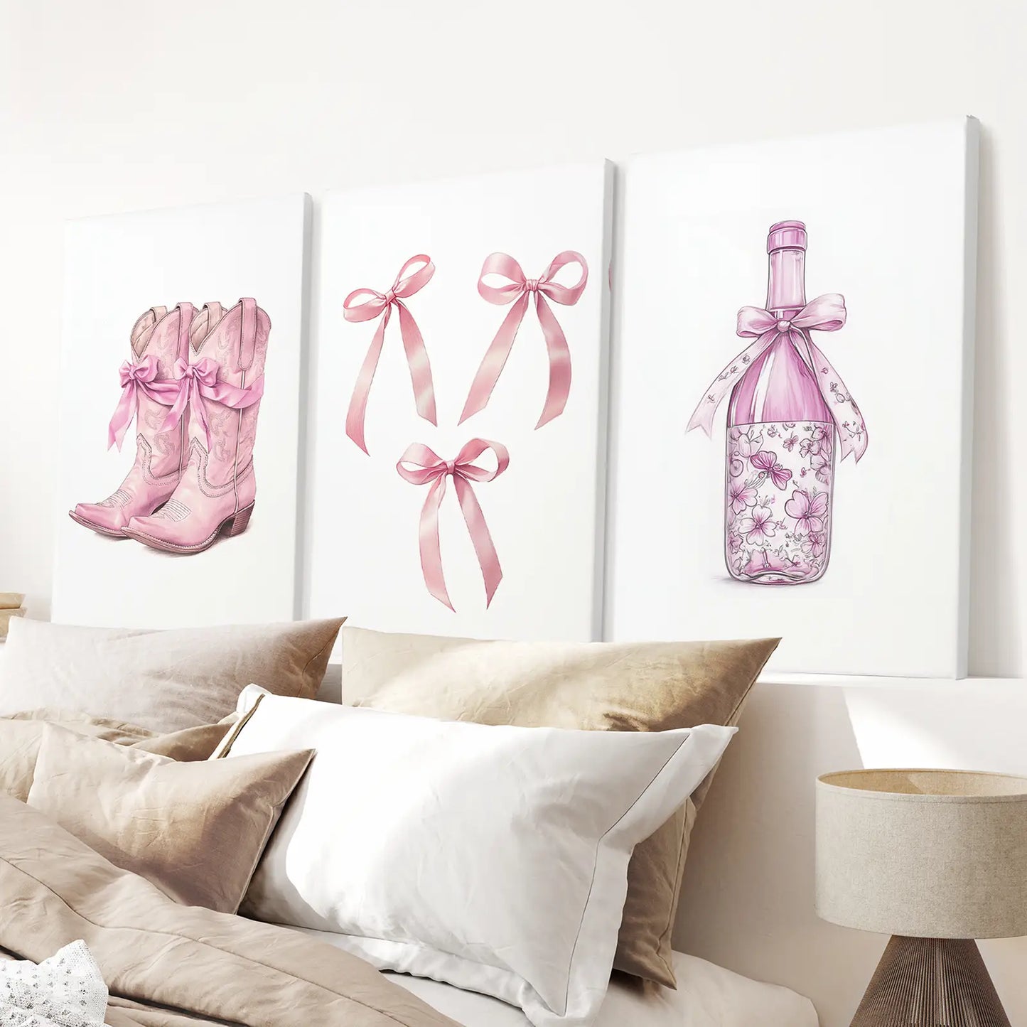 Pink Preppy Western Wall Art Set of 3 Prints Decor