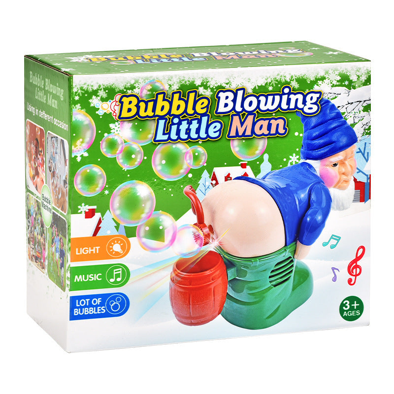 Box of Bubble Blowing Little man blue toy with colorful design and text.
