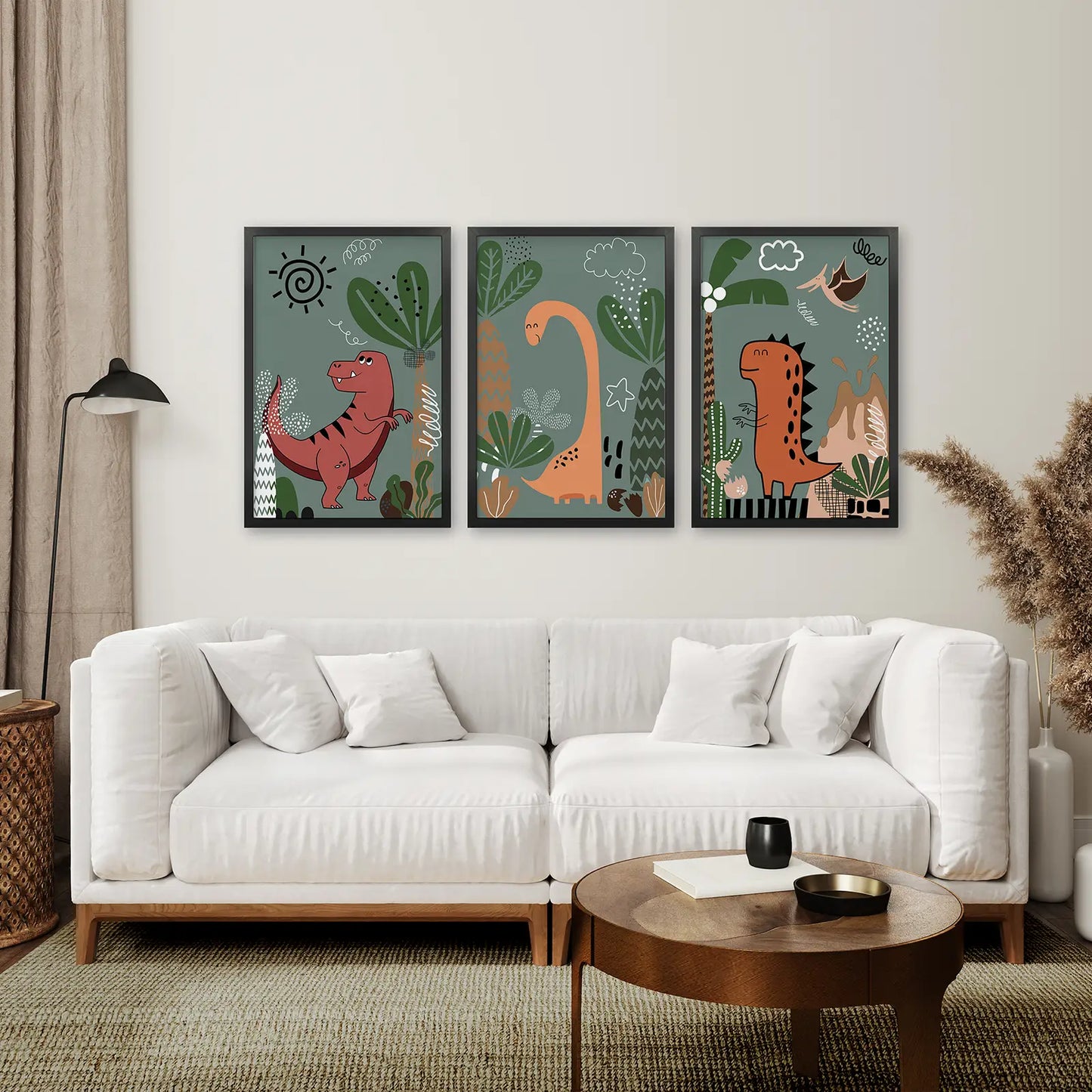 Green Dinosaur Nursery Wall Art Set of 3 Prints