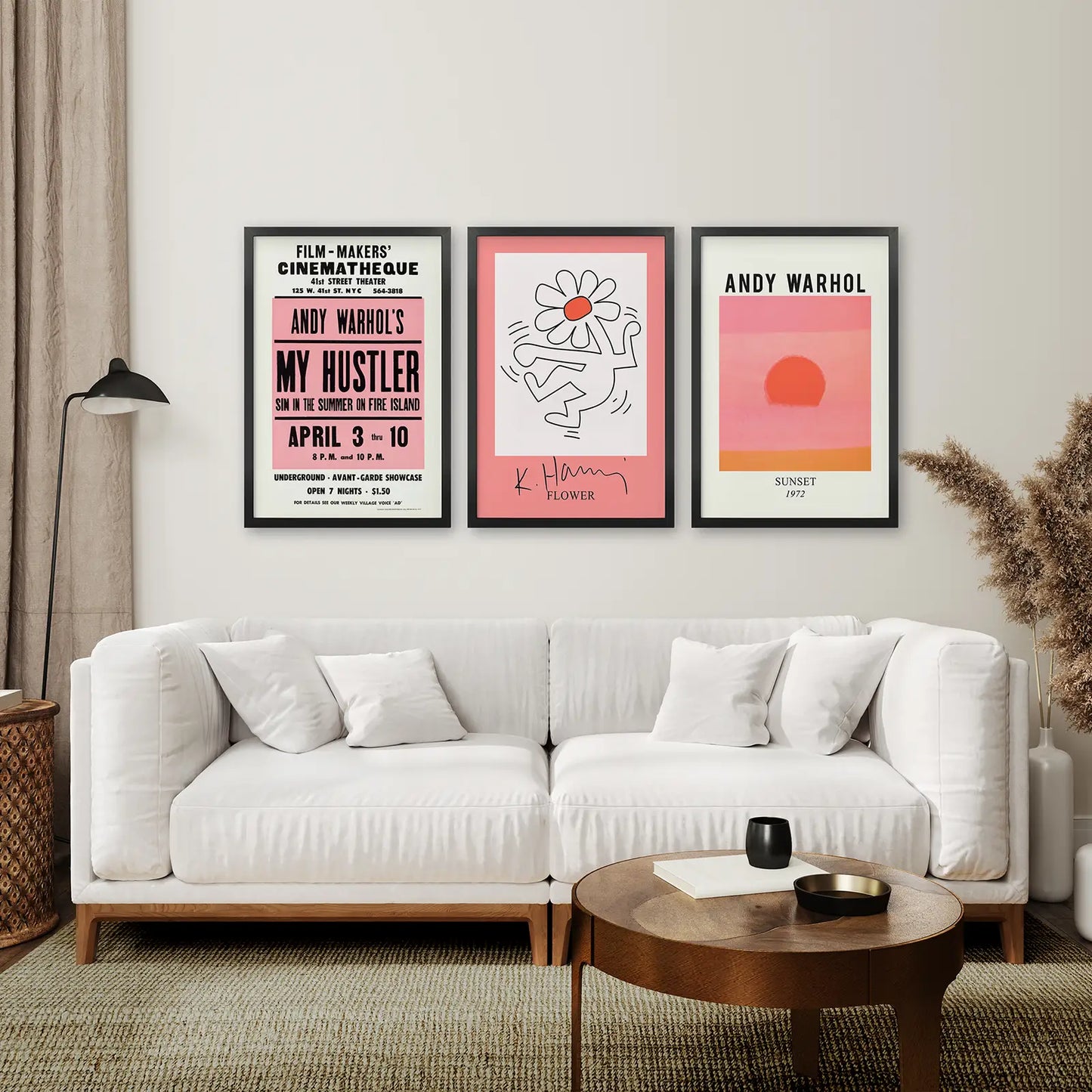 Colorful Pop Art Wall Art Set of 3 Bright Pink Prints