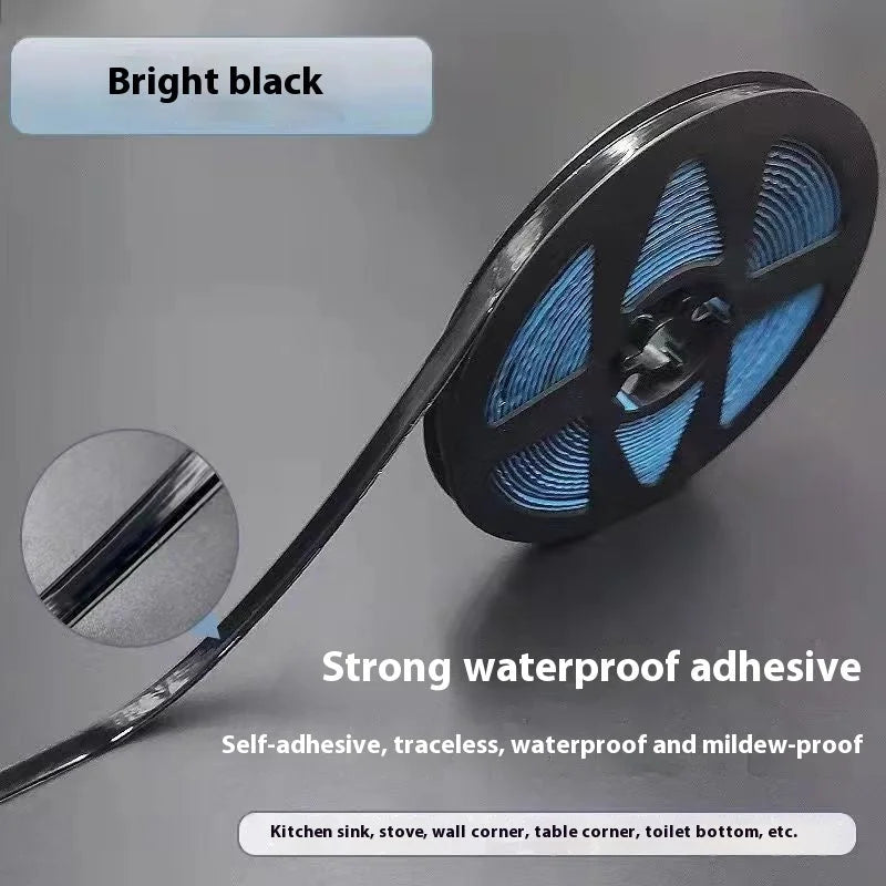 Bright black waterproof sealing tape with strong adhesive backing for kitchen sink, stove, and wall corner sealing