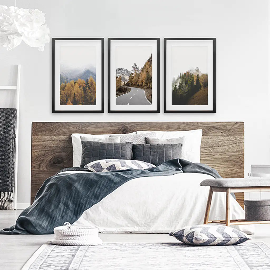 Autumn Mountain Forest Wall Art, 3 Piece Scenery Set