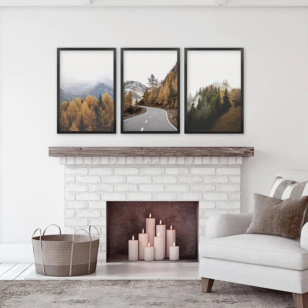 Autumn Mountain Forest Wall Art, 3 Piece Scenery Set
