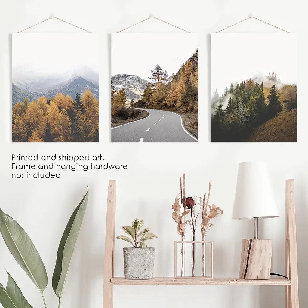 Autumn Mountain Forest Wall Art, 3 Piece Scenery Set
