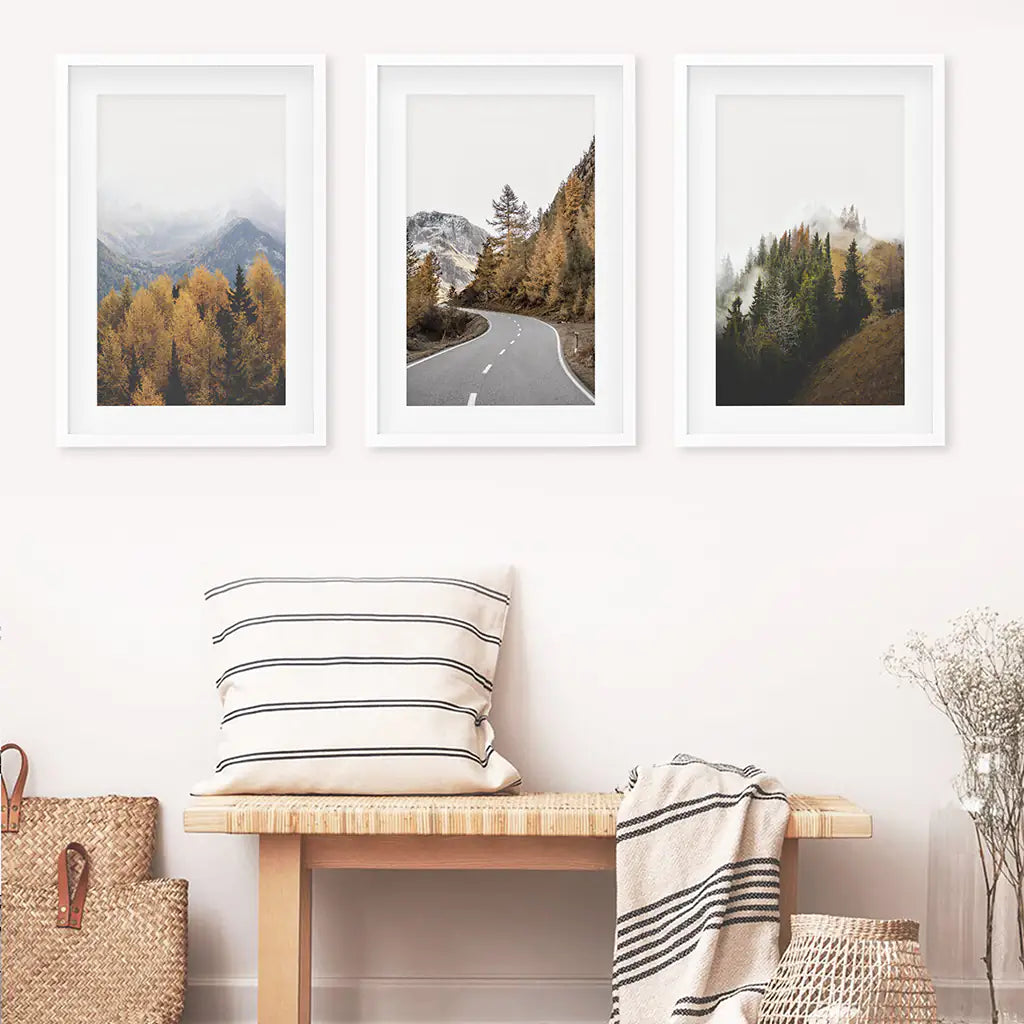 Autumn Mountain Forest Wall Art, 3 Piece Scenery Set