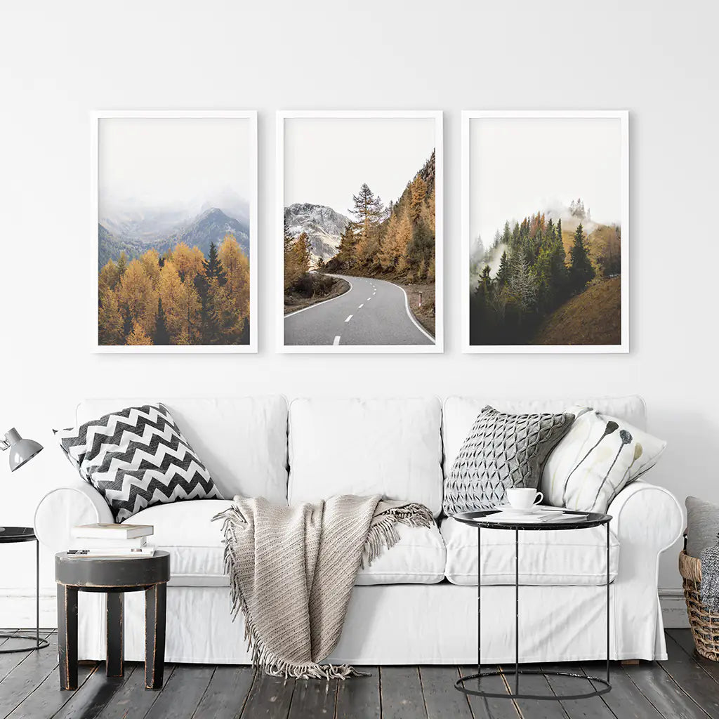 Autumn Mountain Forest Wall Art, 3 Piece Scenery Set