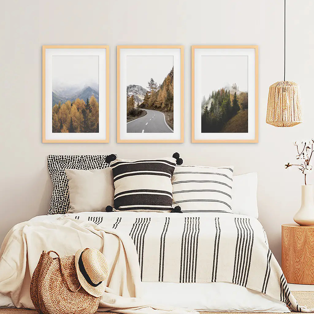 Autumn Mountain Forest Wall Art, 3 Piece Scenery Set