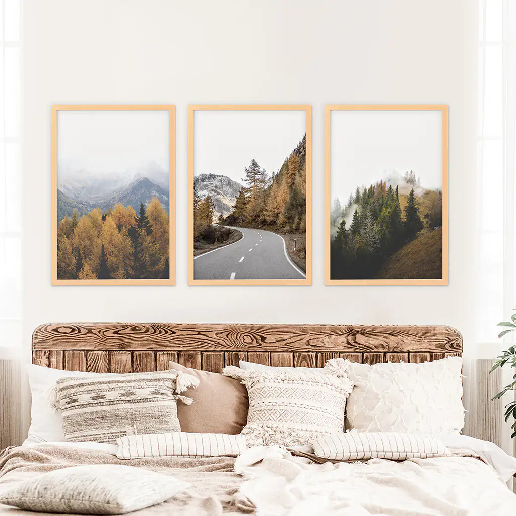 Autumn Mountain Forest Wall Art, 3 Piece Scenery Set