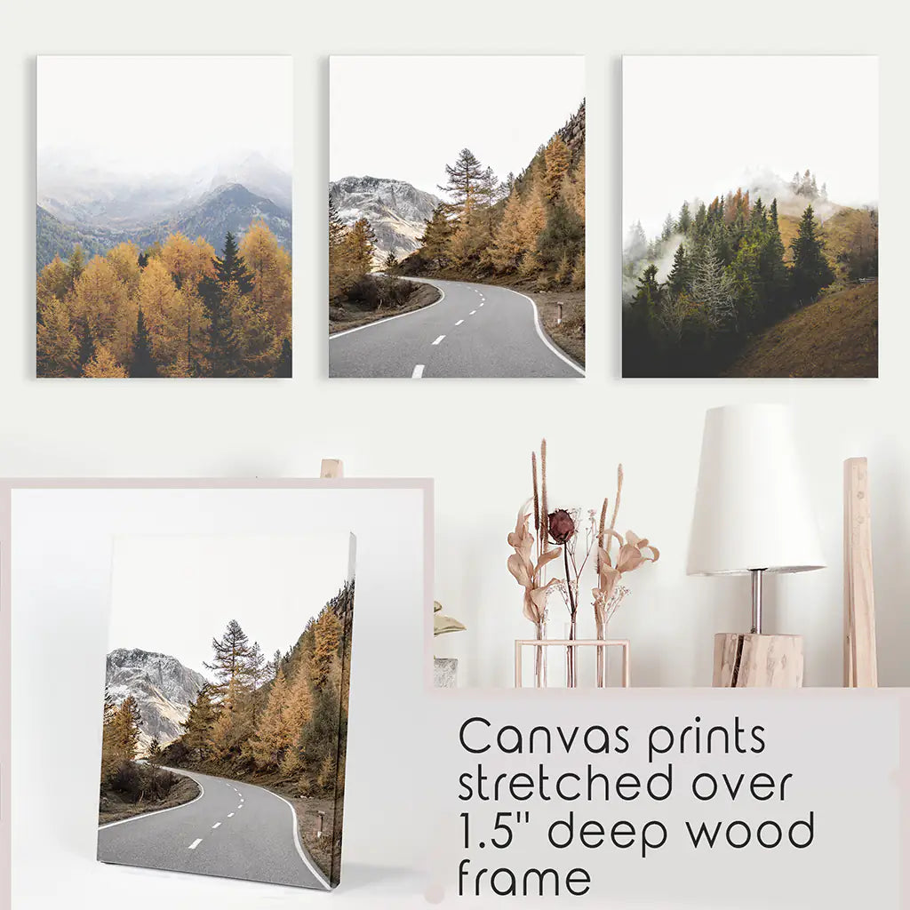 Autumn Mountain Forest Wall Art, 3 Piece Scenery Set