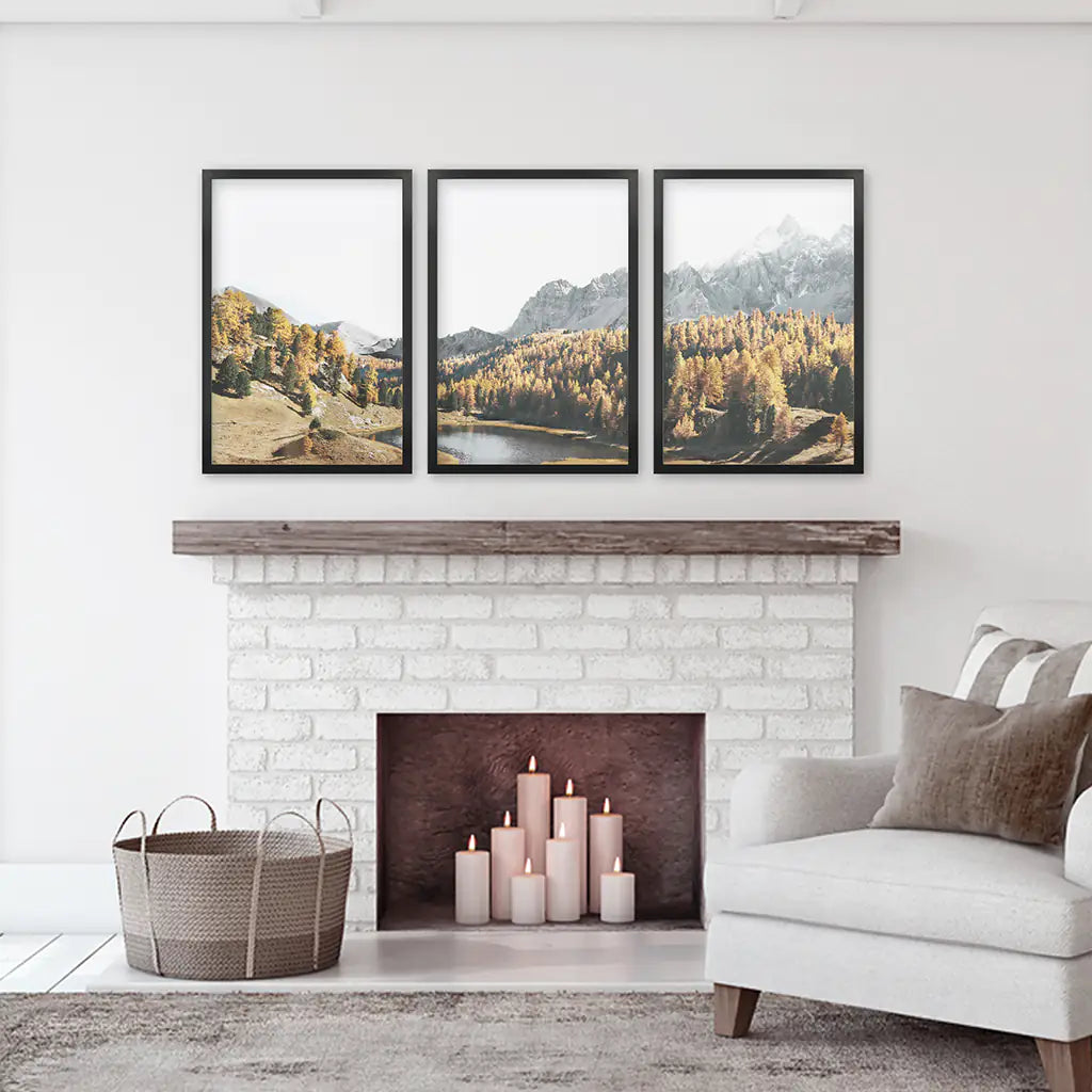 Autumn Forest Mountain Lake Wall Art, 3 Piece Set