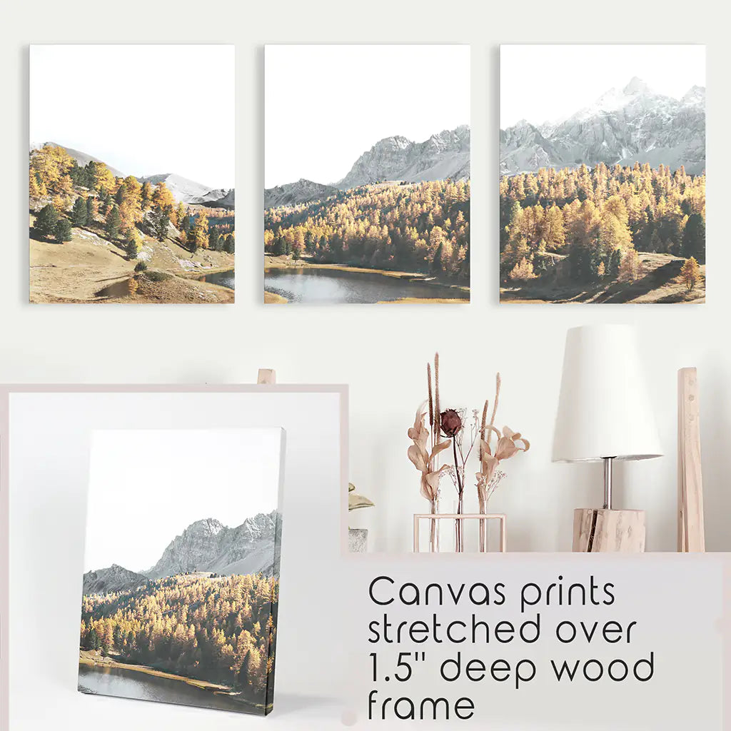 Autumn Forest Mountain Lake Wall Art, 3 Piece Set