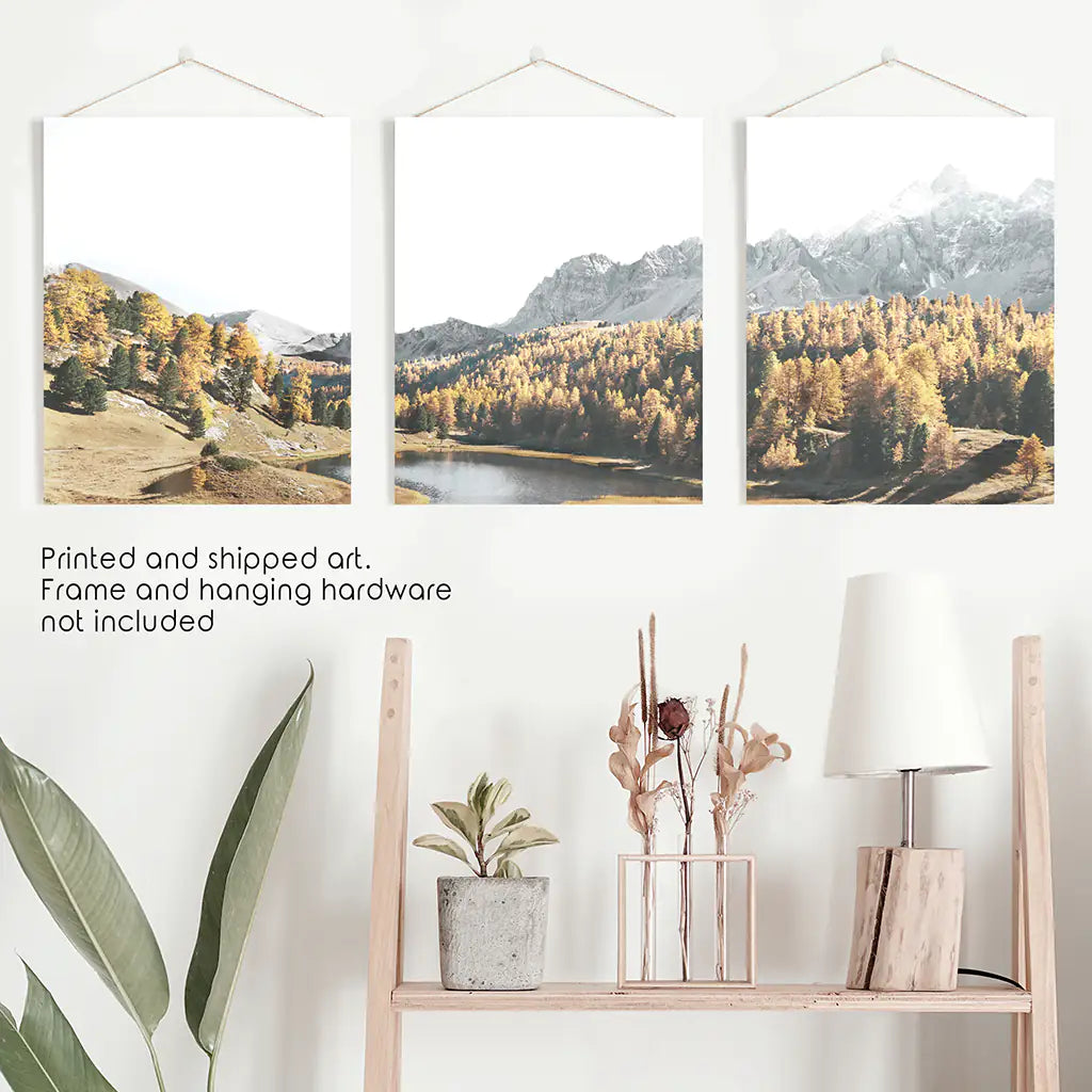 Autumn Forest Mountain Lake Wall Art, 3 Piece Set