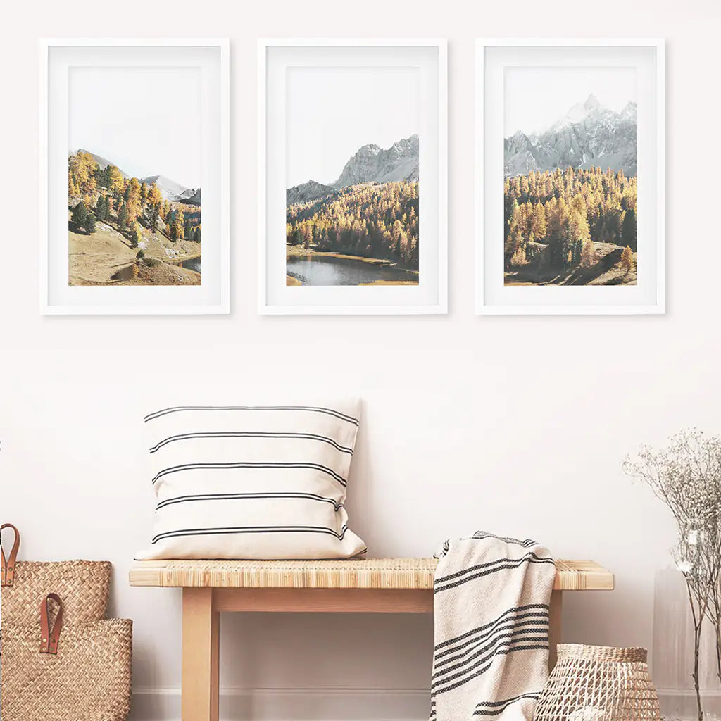 Autumn Forest Mountain Lake Wall Art, 3 Piece Set