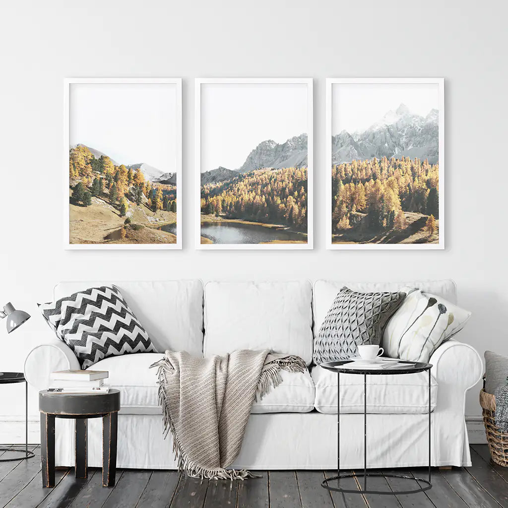 Autumn Forest Mountain Lake Wall Art, 3 Piece Set