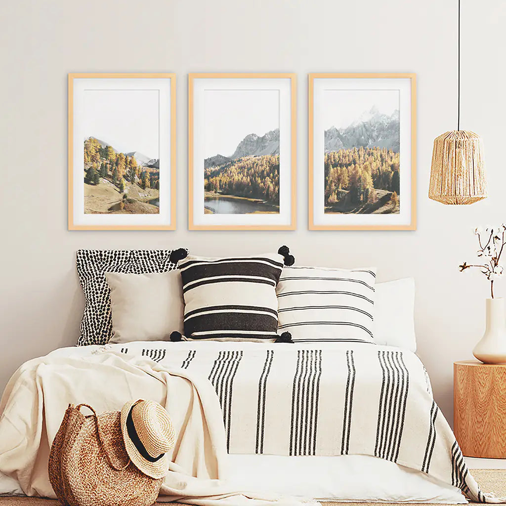 Autumn Forest Mountain Lake Wall Art, 3 Piece Set