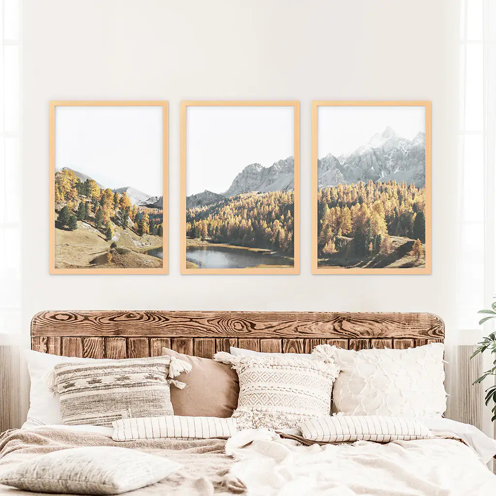 Autumn Forest Mountain Lake Wall Art, 3 Piece Set