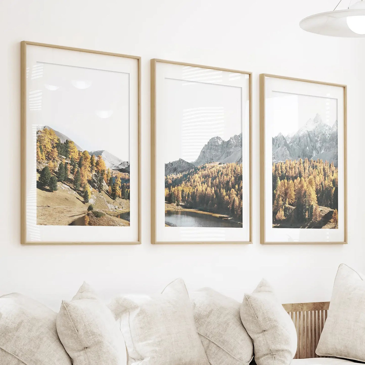 Autumn Forest Mountain Lake Wall Art, 3 Piece Set