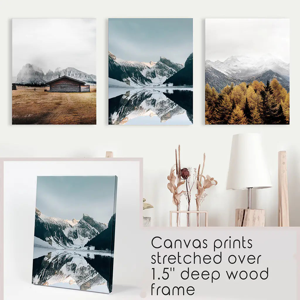 Autumn Mountain Lake Wall Art, Nordic 3 Piece Set