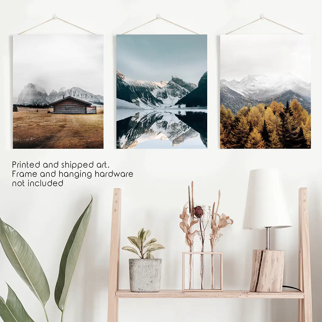 Autumn Mountain Lake Wall Art, Nordic 3 Piece Set