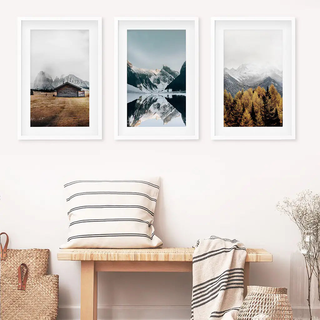 Autumn Mountain Lake Wall Art, Nordic 3 Piece Set