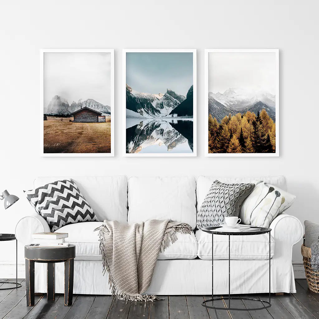 Autumn Mountain Lake Wall Art, Nordic 3 Piece Set