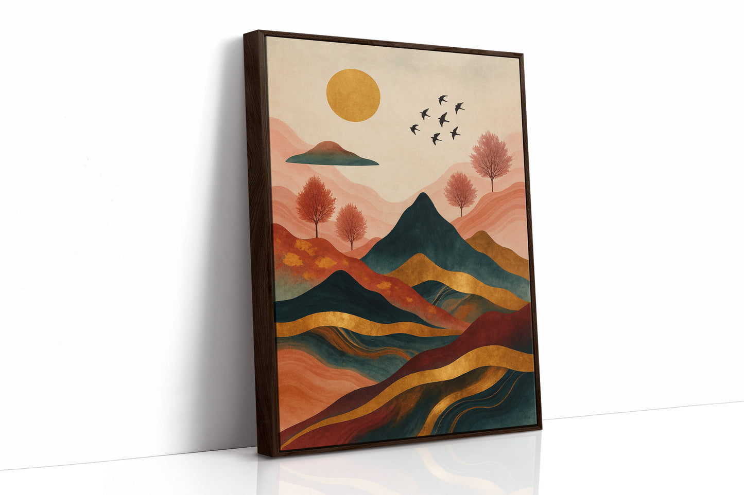 Golden Sun Over Mountains Vibrant Landscape Print